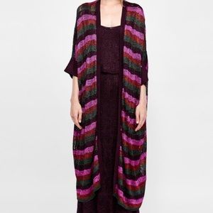 Zara crochet open long cardigan in multicolor stripes